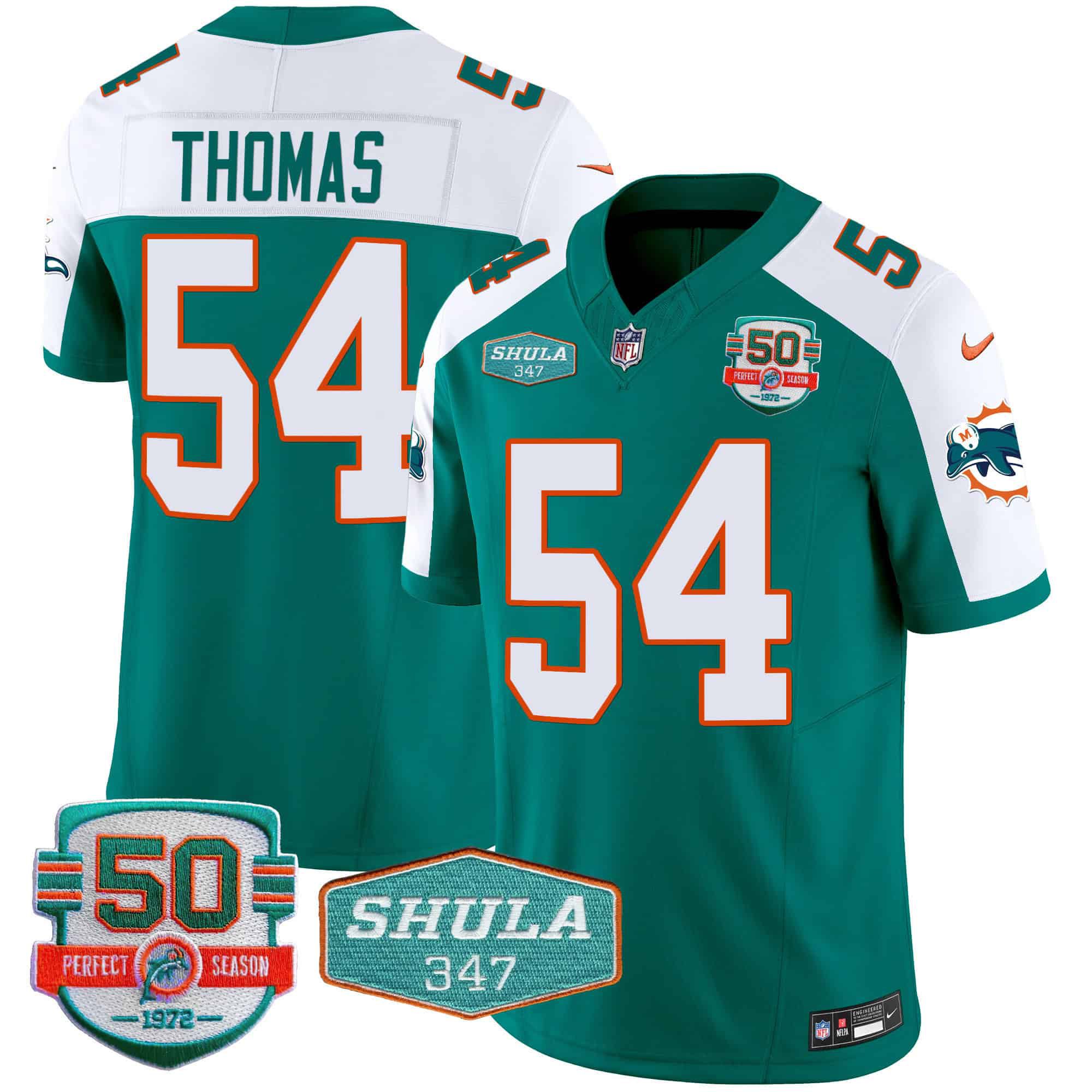 Men Miami Dolphins #54 Thomas Green 2024 Nike Throwback Shula 347 Patch Vapor NFL Jersey